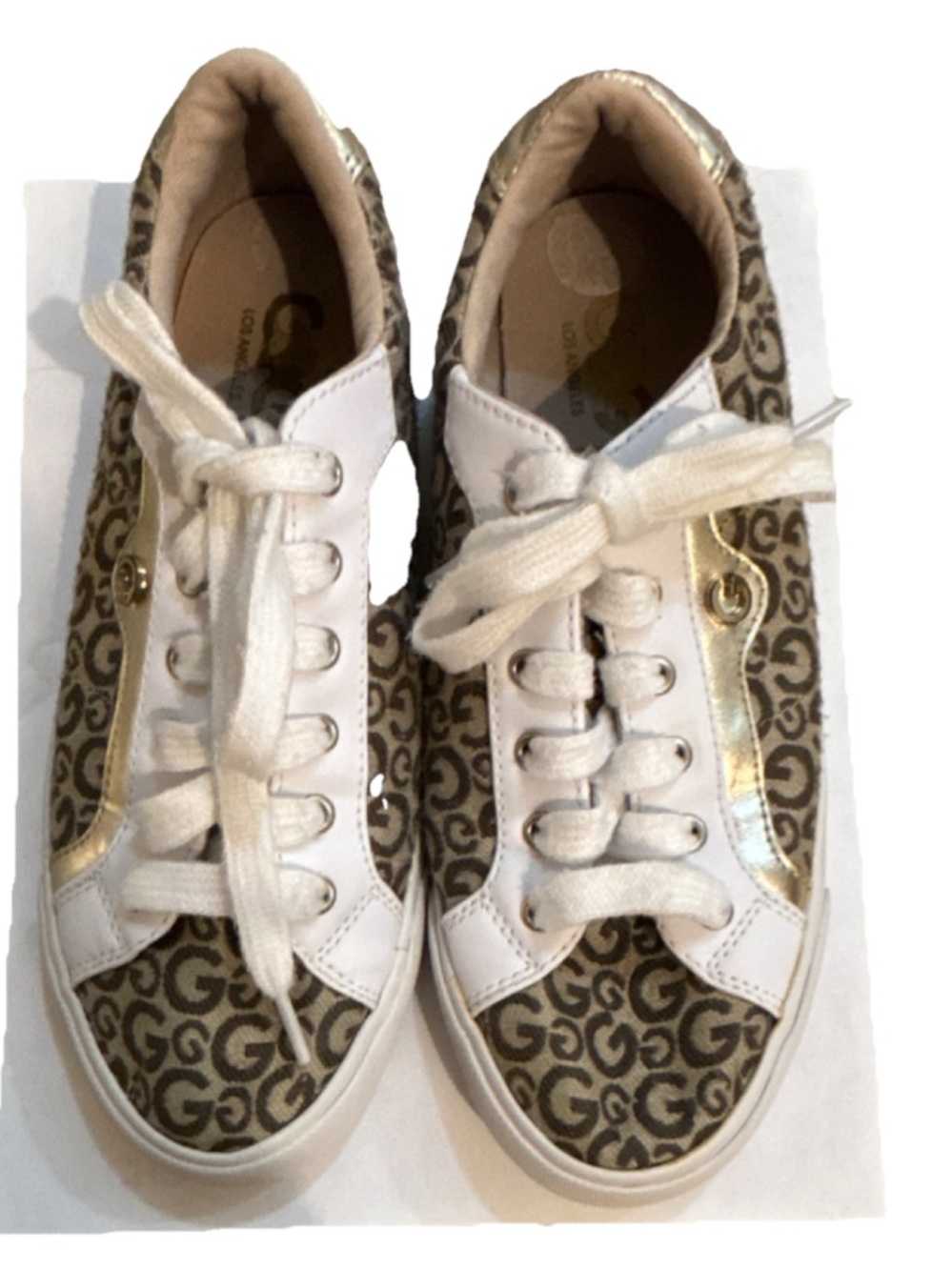 GBG Los Angeles womens Logo Print White Metallic Lace-Up Casual Sneakers 6.5